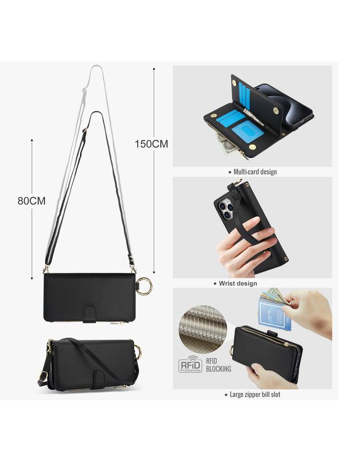 اس-توب جراب هاتف iPhone 14 Pro Crossbody Ring متعدد الوظائف محفظة جلدية - Image 3