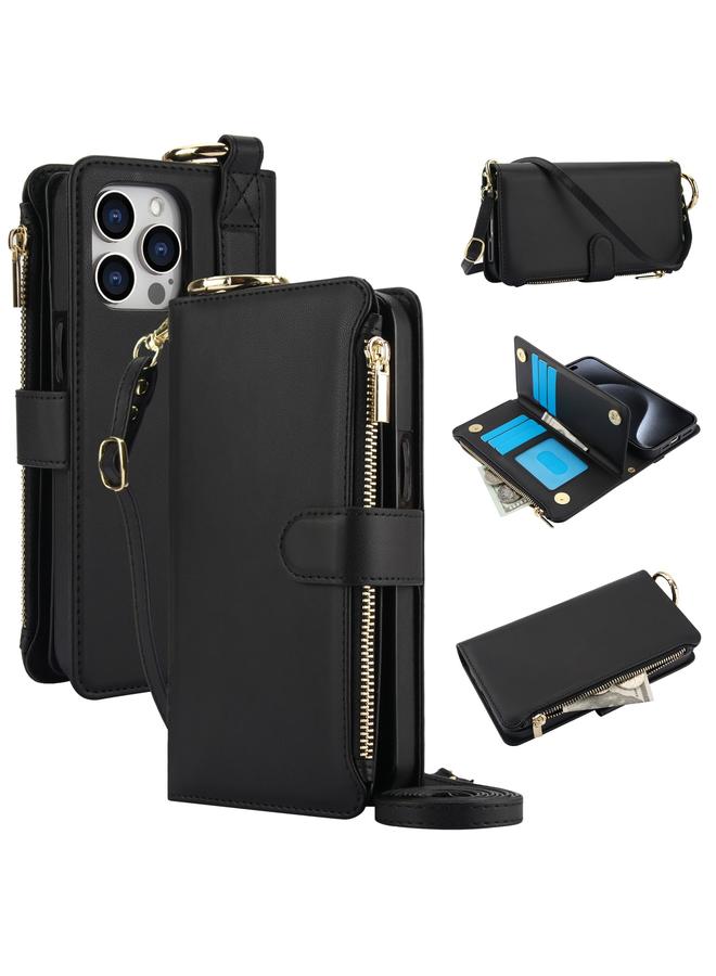 اس-توب جراب هاتف iPhone 14 Pro Crossbody Ring متعدد الوظائف محفظة جلدية - Image 1
