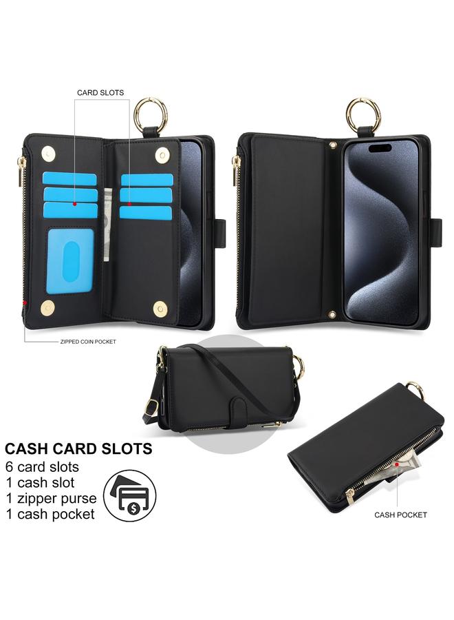 اس-توب جراب هاتف iPhone 14 Pro Crossbody Ring متعدد الوظائف محفظة جلدية - Image 2