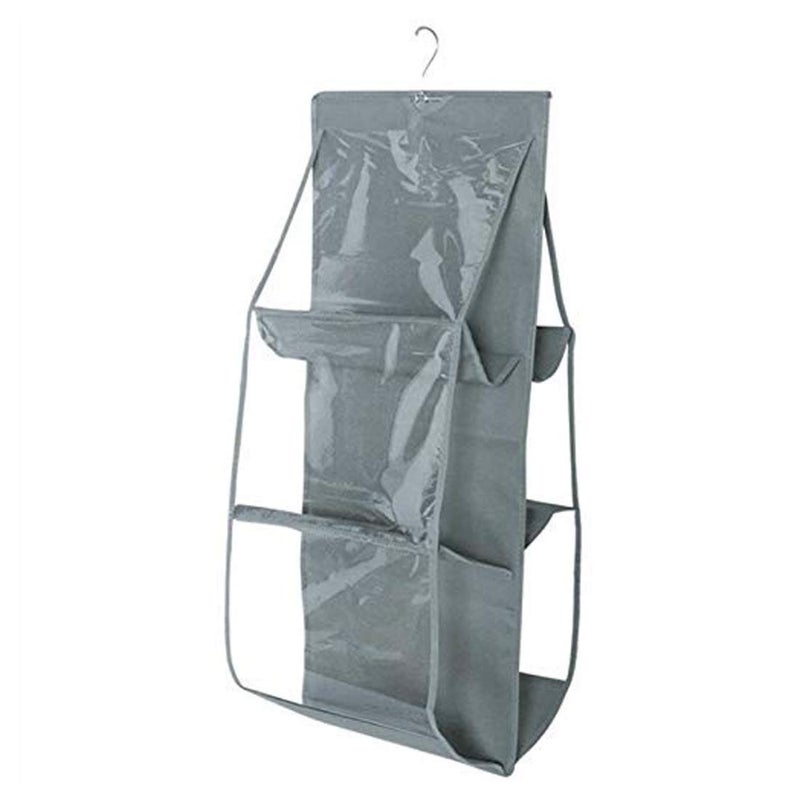 UNICRAFTS Purse Handbag Organizer 6 Pocket Foldable Large Clear Anti Dust Hanging Storage Bag Organizer with Hook Purse Hanger Storage Holder for Wardrobe Closet Organizer Pack of 1 Grey - Image 3