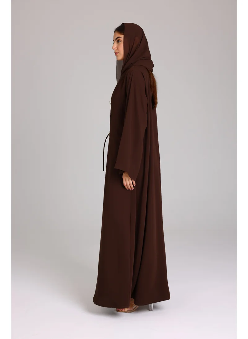 Ikkxa  Modern Design Star Details Soild Brown Abaya for Women | Best Price UAE