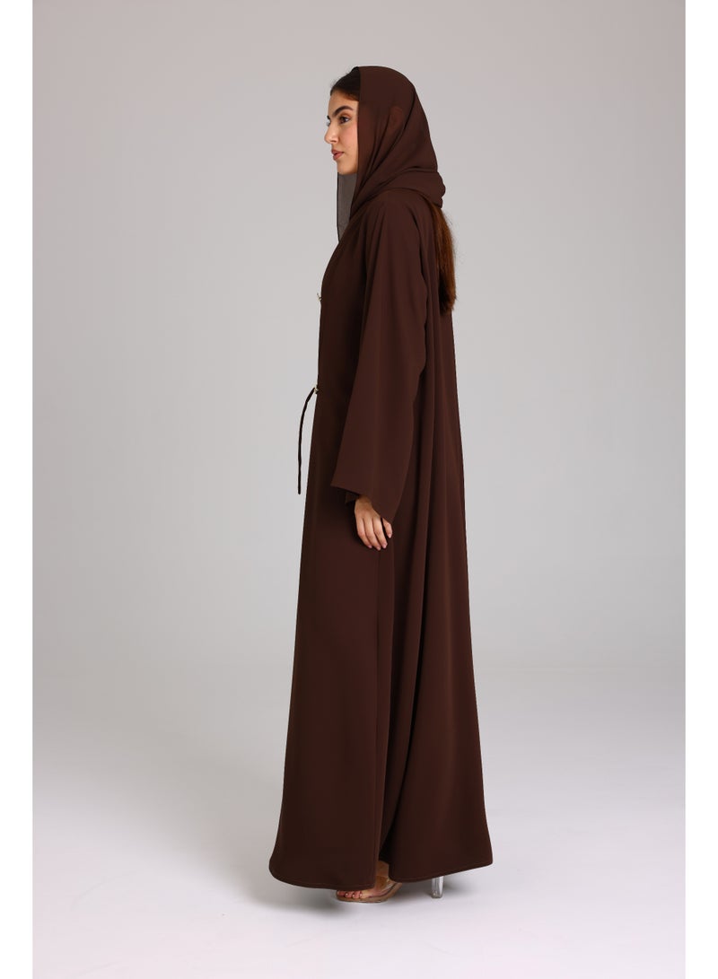 IKKXA Modern Design Star Details Soild Brown Abaya - Image 3