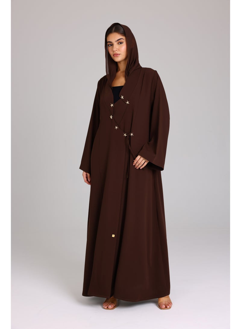 IKKXA Modern Design Star Details Soild Brown Abaya - Image 5