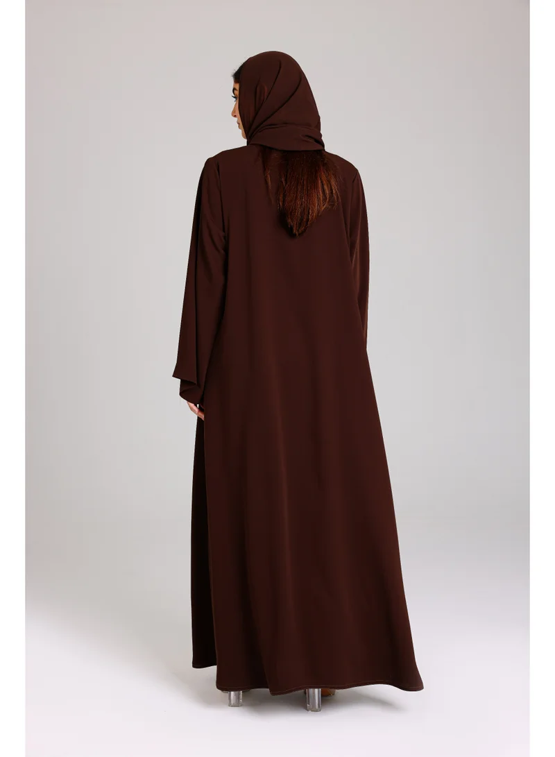 Ikkxa  Modern Design Star Details Soild Brown Abaya for Women | Best Price UAE