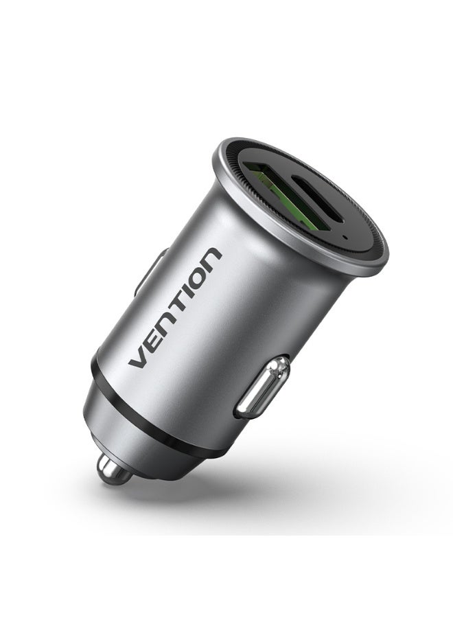 VENTION Two-Port USB A+C(18/20) Car Charger Gray Mini Style Aluminium Alloy Type Model # FFBH0 - Image 1