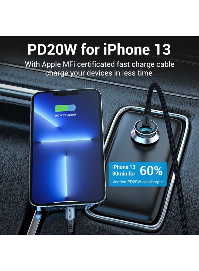 VENTION Two-Port USB A+C(18/20) Car Charger Gray Mini Style Aluminium Alloy Type Model # FFBH0 - Image 4