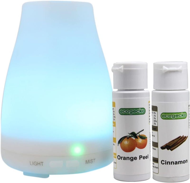Essential Oil Diffuser, Aroma Oil Diffuser with Color Changing LED Lights Includes Cinnamon and Orange Oils