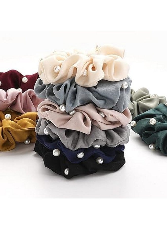 El Regalo 3 PCs Satin Silk Pearls Hair Scrunchies for Women/Girls- No Damage Silk Hair Ties with Delicate Pearls - Soft, Smooth & Shiny Hair Accessories (Color option-2) - Image 5