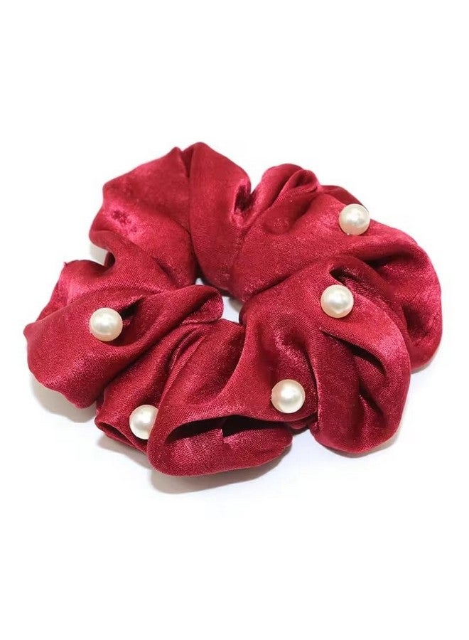 El Regalo 3 PCs Satin Silk Pearls Hair Scrunchies for Women/Girls- No Damage Silk Hair Ties with Delicate Pearls - Soft, Smooth & Shiny Hair Accessories (Color option-2) - Image 2
