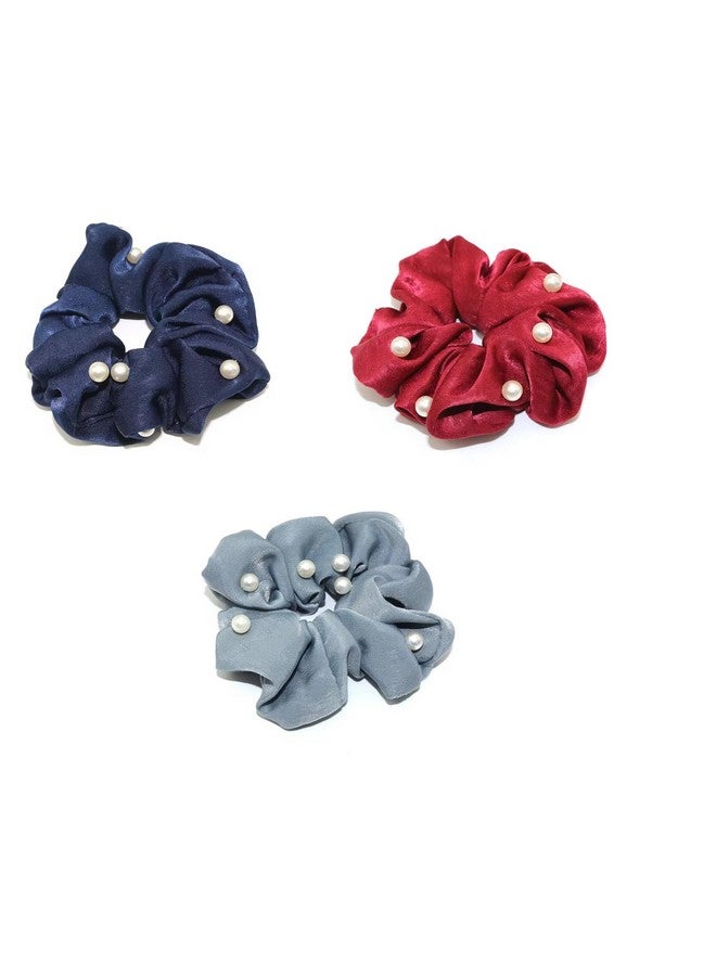 El Regalo 3 PCs Satin Silk Pearls Hair Scrunchies for Women/Girls- No Damage Silk Hair Ties with Delicate Pearls - Soft, Smooth & Shiny Hair Accessories (Color option-2) - Image 1