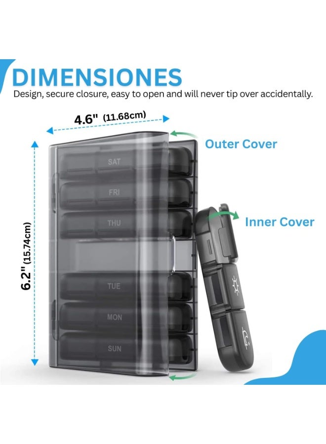 Portable Pill Organizer 3 Times a Day for 1 Week (Black) – Light Proof Pill Case with Large Compartments – Travel Friendly Medicine Organizer for Vitamins, Pills, Fish Oils, Medication & Supplements - Image 2