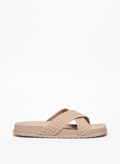 Shoemart Women's Textured Cross-Strap Slip-On Slide Sandals