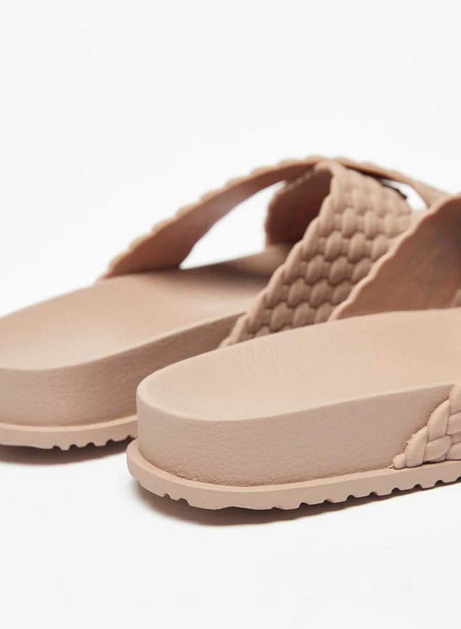 Shoemart Women's Textured Cross-Strap Slip-On Slide Sandals