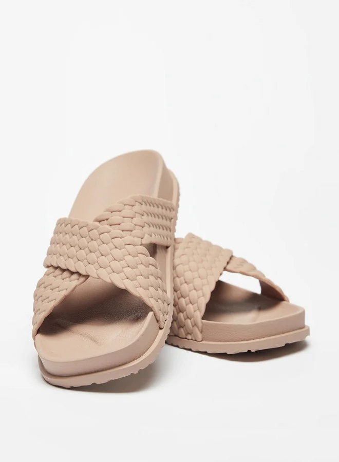 Shoemart Women's Textured Cross-Strap Slip-On Slide Sandals