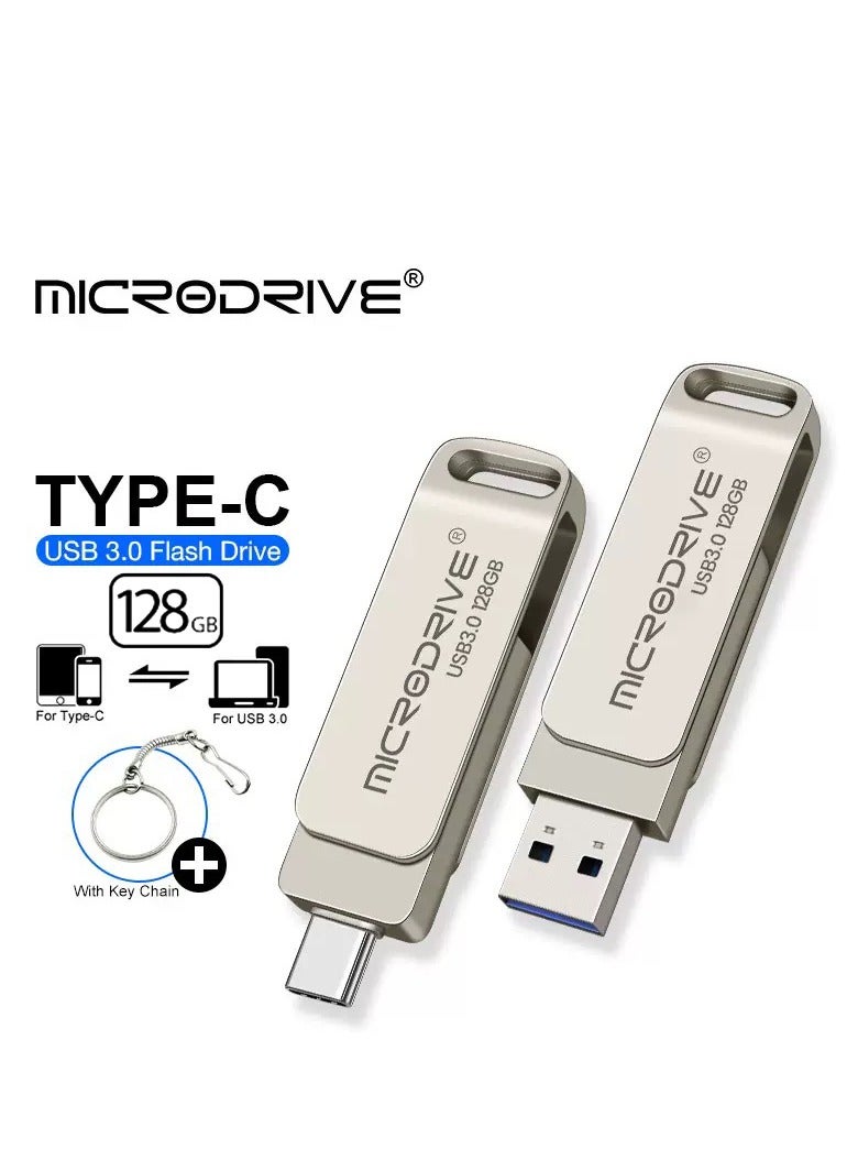MicroDrive 128G USB3.0+Type-c Dual Interface USB Flash Drive, High-Speed Storage, 150MBps Read, 60MBps Write, 360-degree Rotating Protective Cover, Compatible with Computers, Tablets, Type-c Mobile Phones, Cars, Audio, TVs (128GB OTG) - Image 2