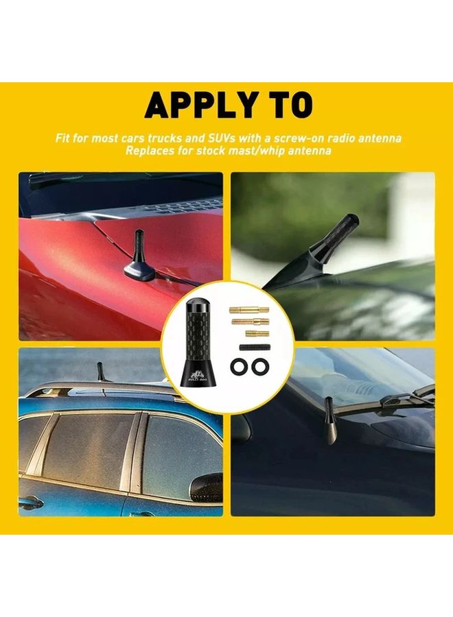 Black Carbon Fiber Radio Antenna Decorative Cover Kit 1 4 Inch Car Screw - Image 5