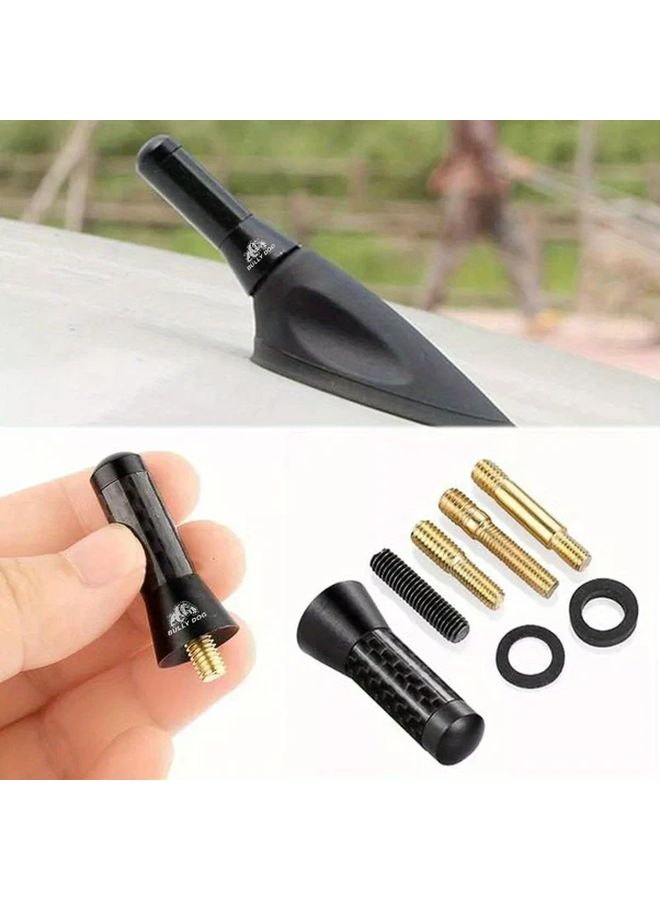 Black Carbon Fiber Radio Antenna Decorative Cover Kit 1 4 Inch Car Screw - Image 1
