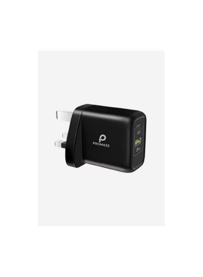 PROMASS Original Wall Charger With Two Ports 1 USB And 1 PD Port Supports Fast Charging 38W Black - Image 1