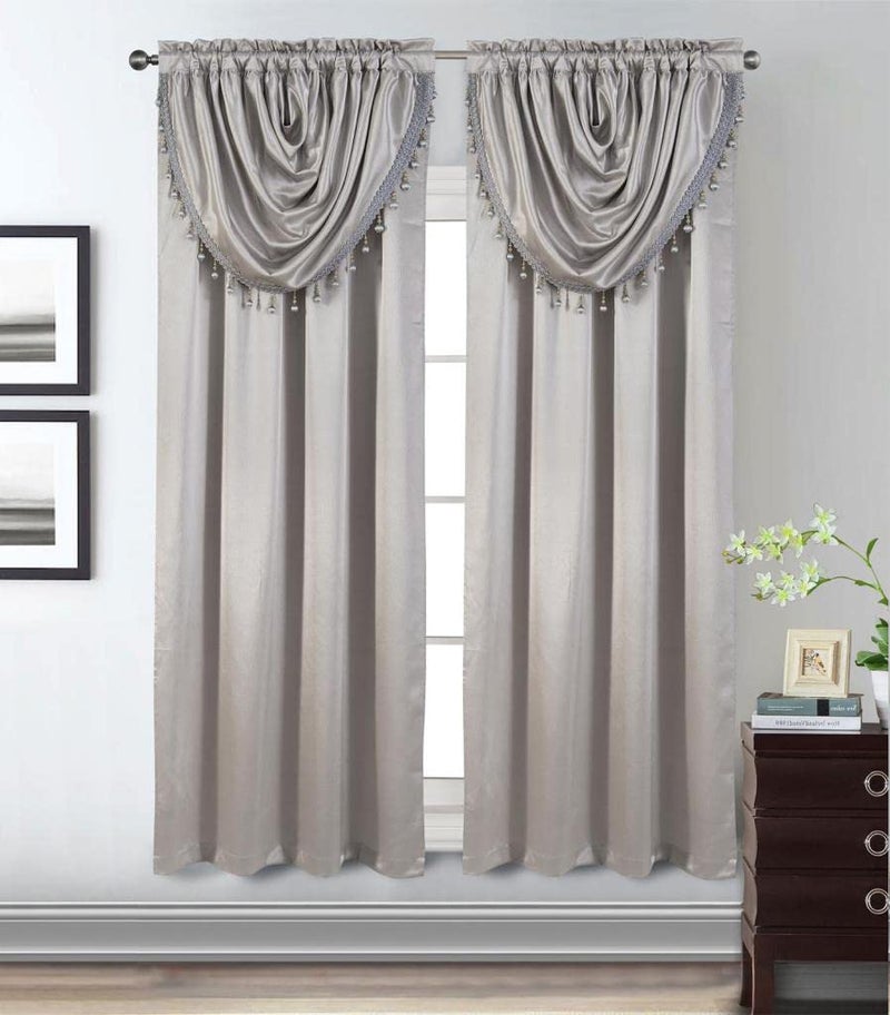 GLORY RUGS Window Panel with Attached Valance Curtain Bedroom Living Room Dining 42"X84" Grey - Image 1