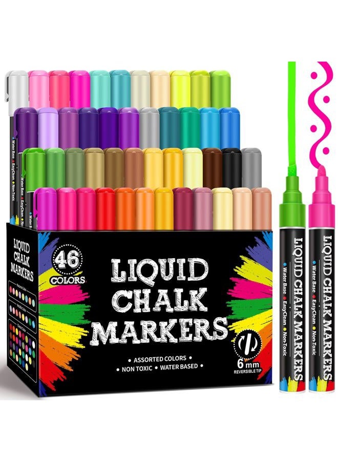 Bstoyder 46 Pack Liquid Chalk Markers for Blackboard, Dry Erase Markers Pens for Chalkboard Calendar Window Car Glass, 6mm Reversible Tip, Dust-Free Chalk Pens for School Kids Bistro Businesses Restaurants - Image 1