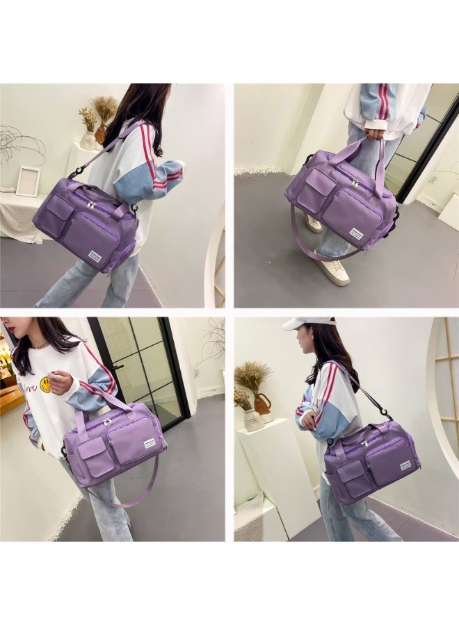 شابية حقيبة رياضية كبيرة للنساء مقاس 19.7 بوصة، حقيبة سفر، مزودة بحقيبة مستحضرات التجميل، ومساحة منفصلة للأحذية، وجيب مقاوم للماء، مثالية للسفر والرياضة واليوغا واللياقة البدنية، مع حزام كتف - لون بنفسجي - Image 2