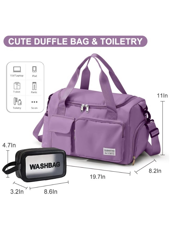 شابية حقيبة رياضية كبيرة للنساء مقاس 19.7 بوصة، حقيبة سفر، مزودة بحقيبة مستحضرات التجميل، ومساحة منفصلة للأحذية، وجيب مقاوم للماء، مثالية للسفر والرياضة واليوغا واللياقة البدنية، مع حزام كتف - لون بنفسجي - Image 5