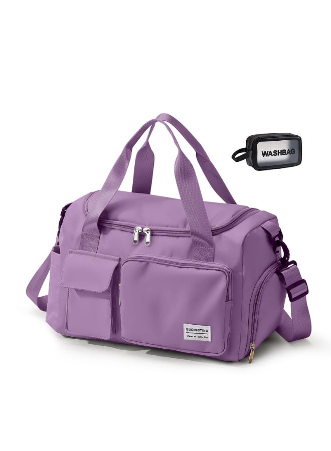 شابية حقيبة رياضية كبيرة للنساء مقاس 19.7 بوصة، حقيبة سفر، مزودة بحقيبة مستحضرات التجميل، ومساحة منفصلة للأحذية، وجيب مقاوم للماء، مثالية للسفر والرياضة واليوغا واللياقة البدنية، مع حزام كتف - لون بنفسجي - Image 1