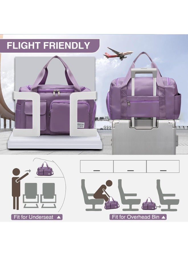 شابية حقيبة رياضية كبيرة للنساء مقاس 19.7 بوصة، حقيبة سفر، مزودة بحقيبة مستحضرات التجميل، ومساحة منفصلة للأحذية، وجيب مقاوم للماء، مثالية للسفر والرياضة واليوغا واللياقة البدنية، مع حزام كتف - لون بنفسجي - Image 3