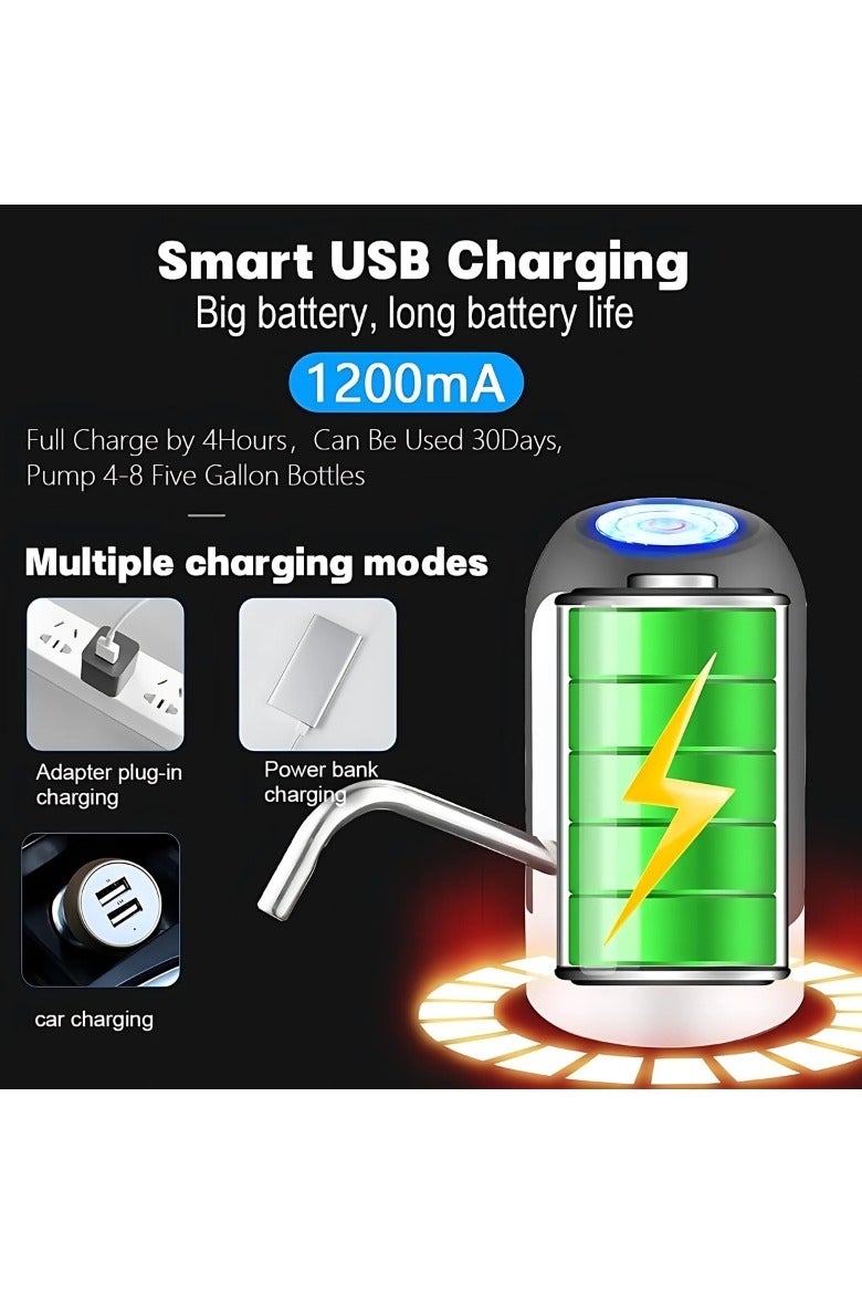 JSA "Enjoy clean drinking water effortlessly with this electric water bottle pump – USB rechargeable, Universal Fit – Compatible with most standard water bottles and gallons (2-5 gallons),  easy one-touch operation, fits most gallon sizes, and perfect for home or on-the-go use!" - Image 2