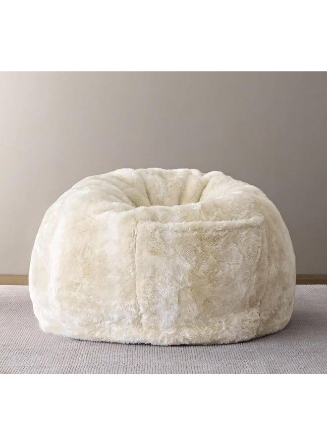 Ultra-Soft Luxury Faux Fur Round Bean Bag Chair Cover  Plush, Cozy & Oversized for Adults (93x92cm) (Off White)
