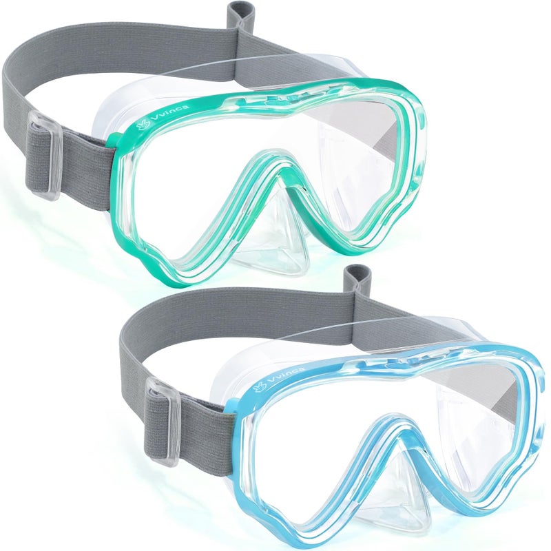 Vvinca Swim-Goggles with Nose Cover, 2 Packs Elastic Fabric Strap Snorkel Diving Mask Anti Fog UV No Pull Hair for Kids 3-14 - Image 1