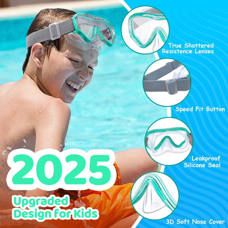 Vvinca Swim-Goggles with Nose Cover, 2 Packs Elastic Fabric Strap Snorkel Diving Mask Anti Fog UV No Pull Hair for Kids 3-14 - Image 2