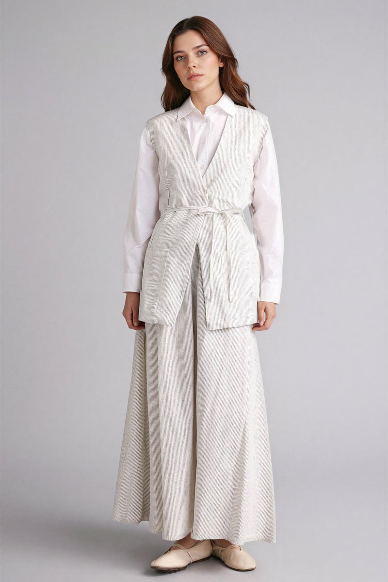 DeFacto White Woman A Cut Striped Linen Skirt Casual - Image 3