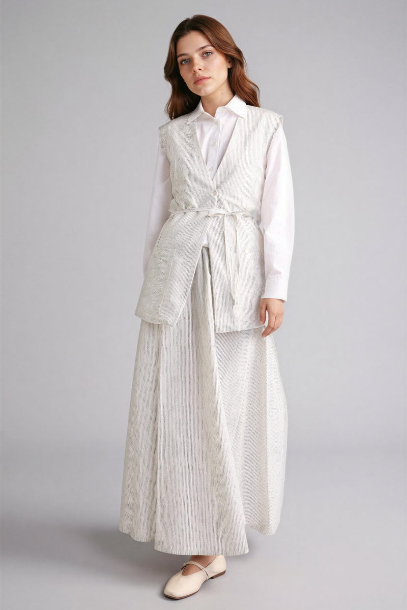DeFacto White Woman A Cut Striped Linen Skirt Casual - Image 1