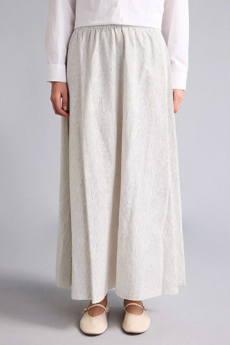 DeFacto White Woman A Cut Striped Linen Skirt Casual - Image 4