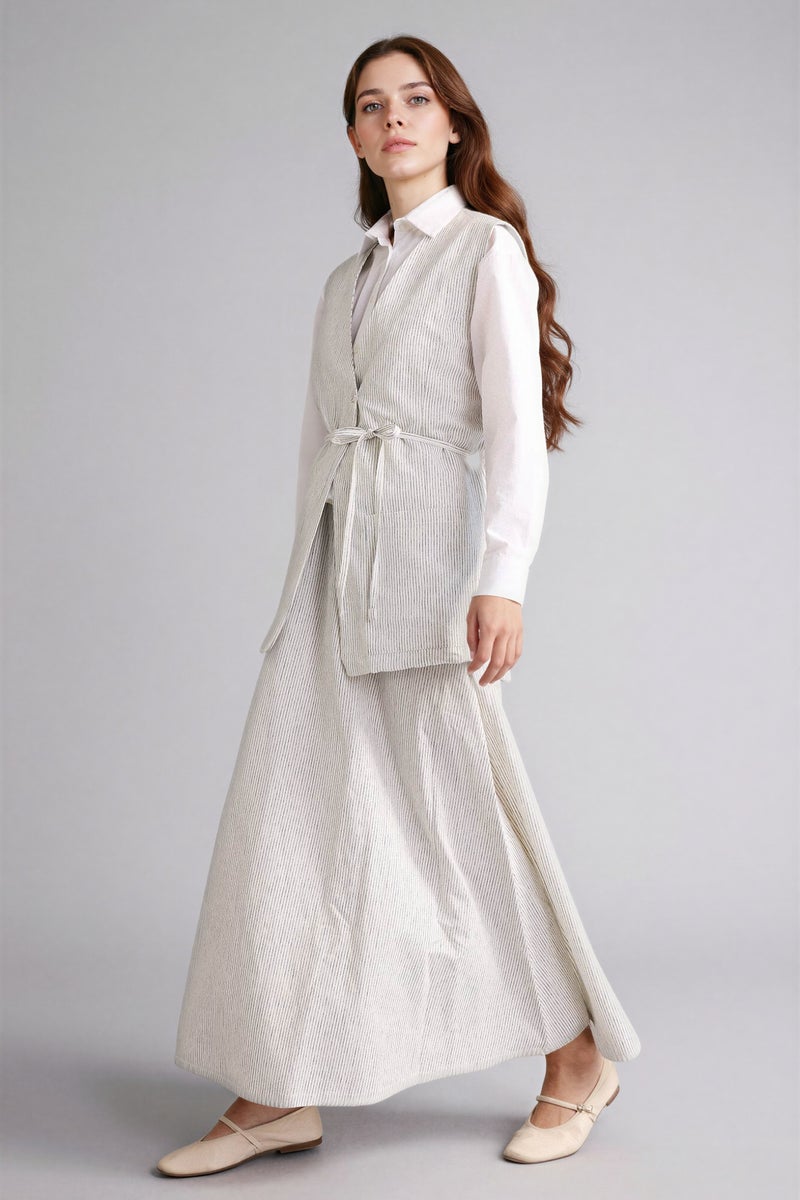 DeFacto White Woman A Cut Striped Linen Skirt Casual - Image 2