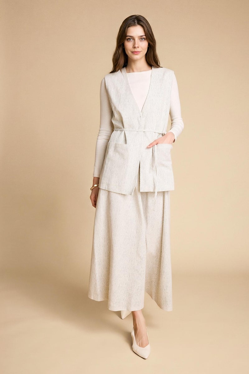 DeFacto White Woman A Cut Striped Linen Skirt Casual - Image 1