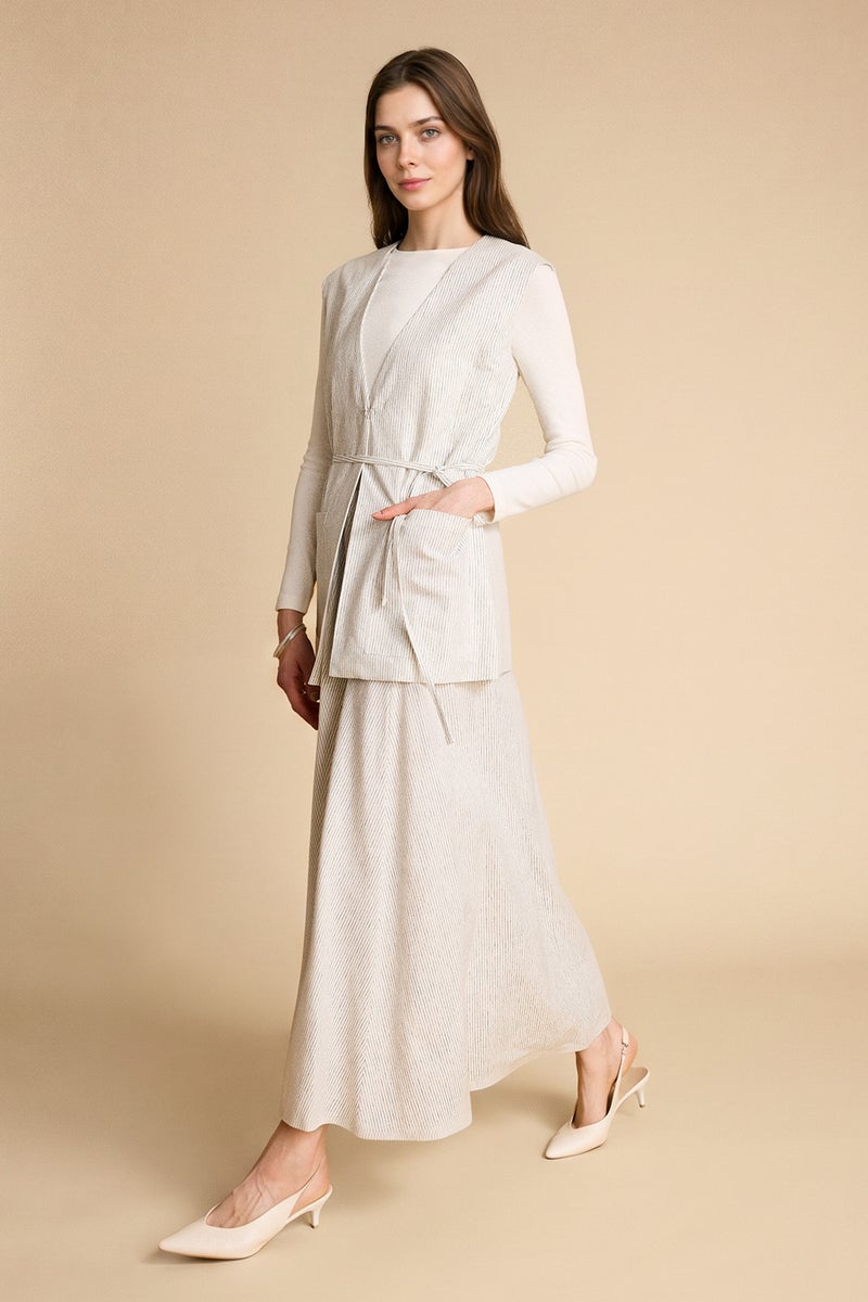 DeFacto White Woman A Cut Striped Linen Skirt Casual - Image 2