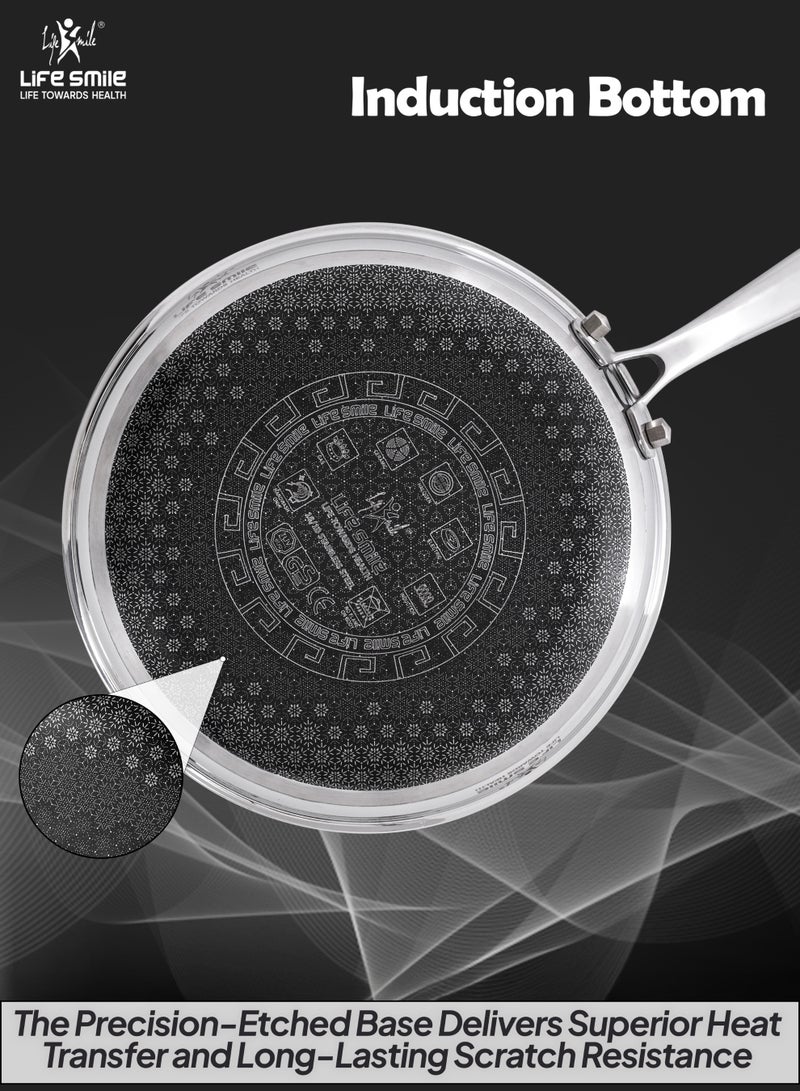 Life Smile Lifesmile 20cm Hybrid Stainless Steel Fry Pan (1L) | Non-Stick Interlocking Pattern | Induction Compatible - Image 2