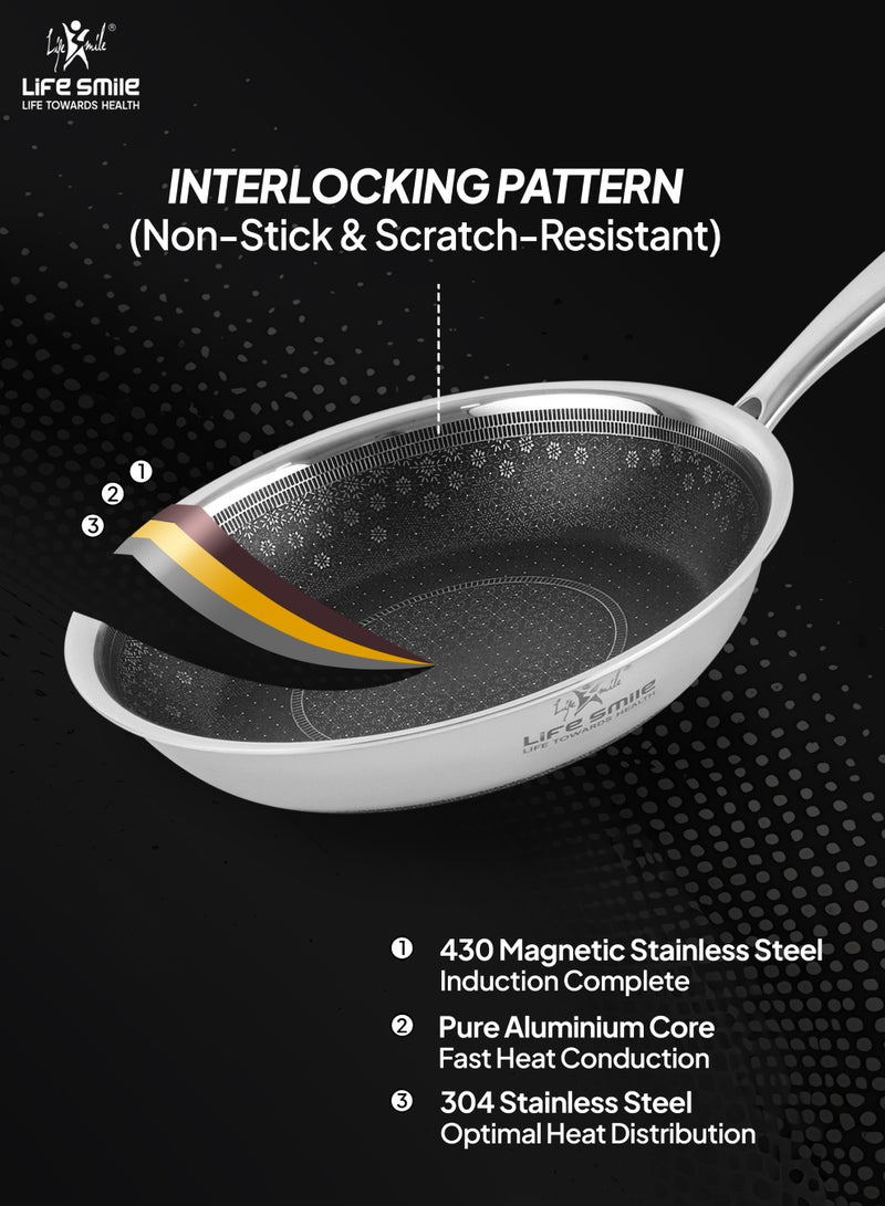 Life Smile Lifesmile 20cm Hybrid Stainless Steel Fry Pan (1L) | Non-Stick Interlocking Pattern | Induction Compatible - Image 4