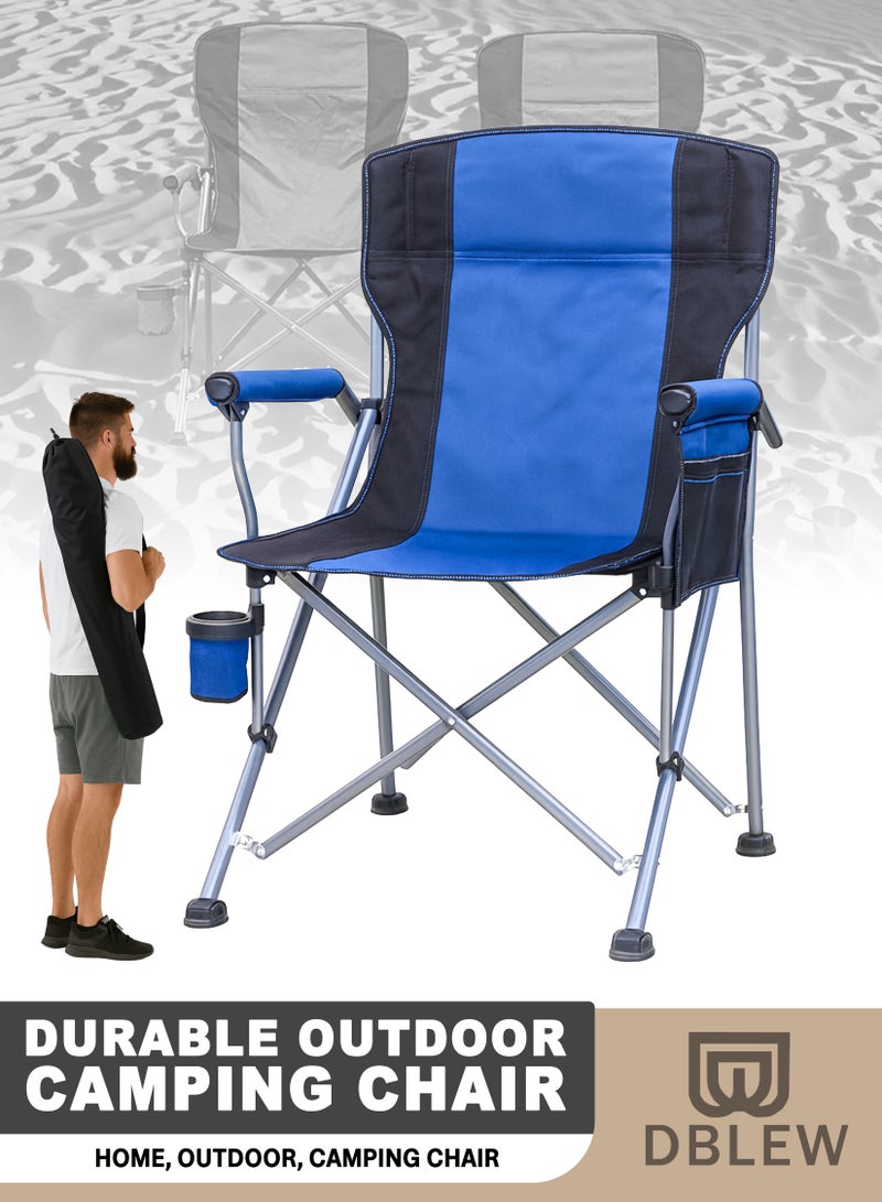 DBLEW كرسي تخييم محمول - ظهر عالي، مبطن، كرسي خارجي قابل للطي، قماش أكسفورد، خفيف الوزن ومضغوط للتخييم، الشاطئ، المشي - أزرق - Image 1