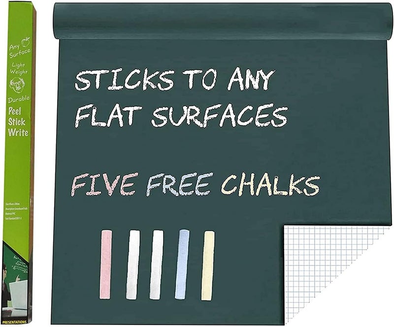 Removable Chalkboard Contact Paper, Self-Adhesive Vinyl Roll, Waterproof, Chalks Included, Suitable for Home, School Office, Wall Decoration, Kitchen (Green) - Image 1