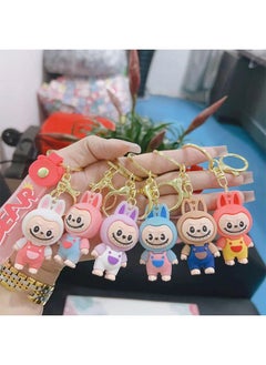 GMORO 6pcs Labubu Pendant Keychain Cute Mini Labubu Keychain The Monsters Keychain Cartoon Keychain Creative Animal Key Chain for Women Car Keys Bag Barb Keychain Gifts for Best Friends  - Image 1