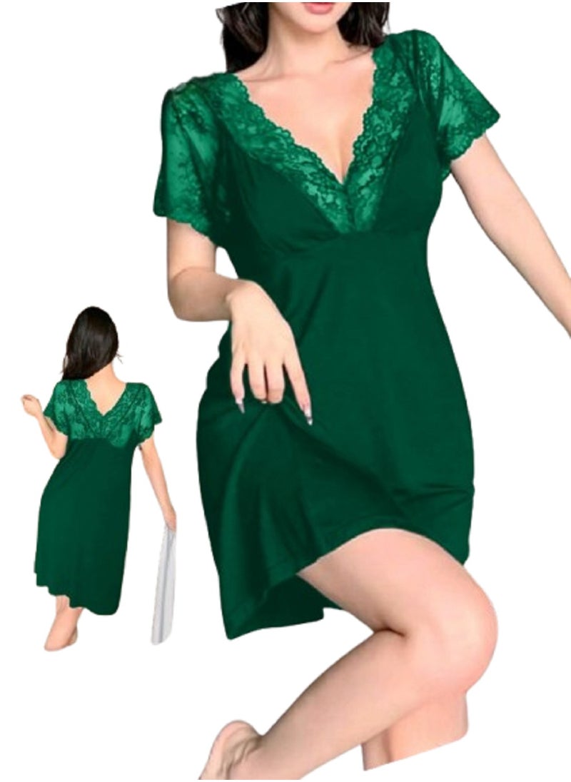 Ward Women's Nightgown with Short Sleeves Adorned with Lace  - Image 3