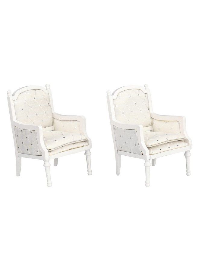 Inusitus Wooden Dollhouse Armchairs Set Of 2 Dinning Lounge Chairs For Doll Houses Miniature Furniture White Upholstered For 3 Inch To 6 Inch Dolls - Image 1