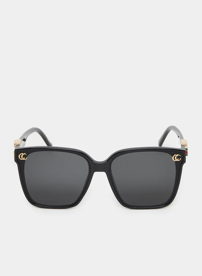 Styli Styli Black Square CC Detail Sunglasses