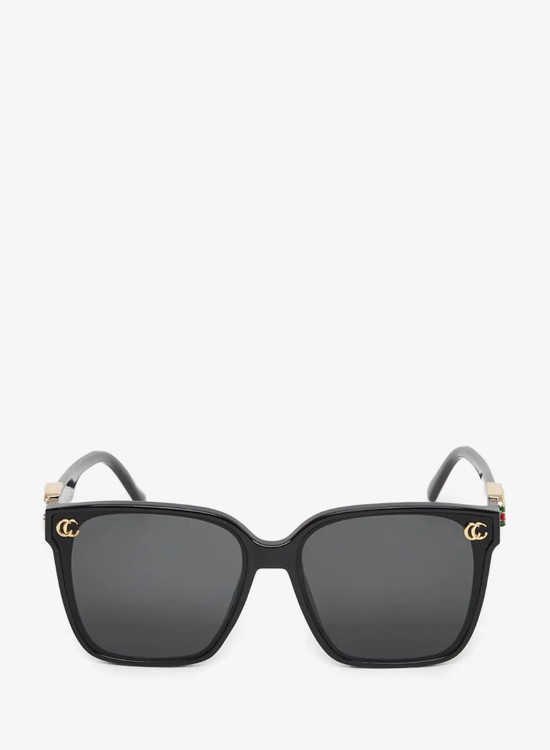 Styli Styli Black Square CC Detail Sunglasses