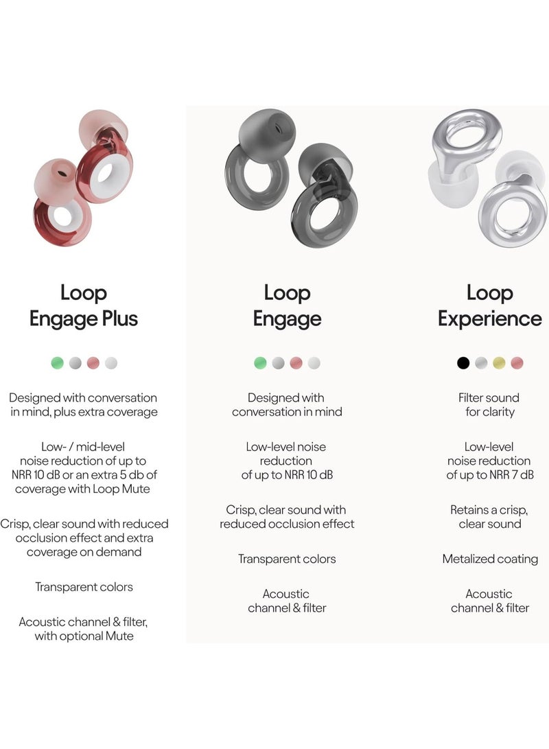 Loop Engage Plus Earplugs – Low-level Noise Reduction with Clear Speech – for Conversation, Social Gatherings, Noise Sensitivity and Parenting – 8 Ear Tips + Extra Accessories – SNR 16 dB - Rose - Image 2
