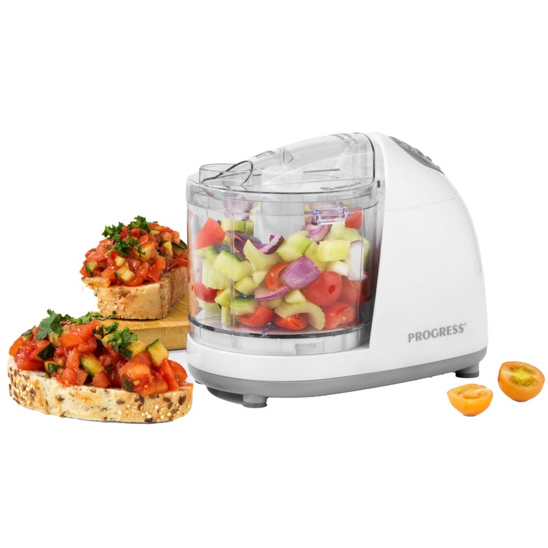 Progress بروغريس EK2182P مفرمة طعام صغيرة صحية ميني معالج طعام كهربائي مدمج خلاط خضار 350 مل وعاء تقطيع عملية لمسة واحدة شفرات فولاذية مقاومة للصدأ فتحة تغذية الزيت 150 واط