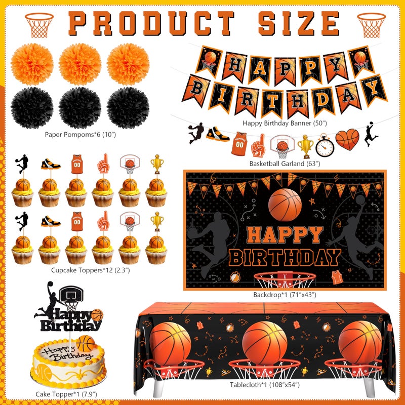BORAMDO Basketball Birthday Party Decorations, Basketball Themed Party Decorations Supplies Include Balloon Arch Kit Banner Cake Topper Backdrop for Boys Sports Birthday Decor - Image 2
